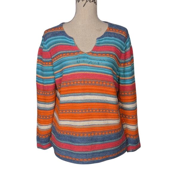 Ralph Lauren Cotton and Linen Striped Sweater Orange and Blue Size XL - Picture 1 of 9